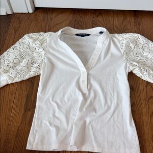 Veronica Beard White Blouse with Lace Sleeves